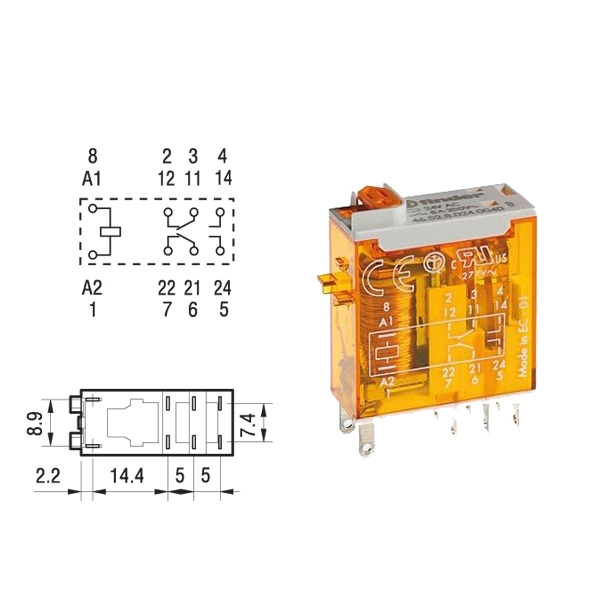 Przekaźnik miniaturowy 2P 230VAC seria 46.52